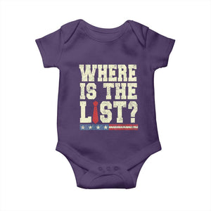 Where Is The List Baby Onesie Funny Political Conspiracy Parody TS02 Purple Print Your Wear