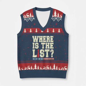 Where Is The List V-Neck Knit Sweater Vest Funny Political Conspiracy Parody TS02 Navy Red Print Your Wear