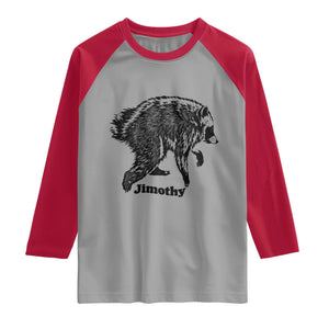Jimothy Viral Seattle Raccoon Vintage Woodcut Style Graphic Raglan Shirt Funny Trash Panda Wildlife Meme