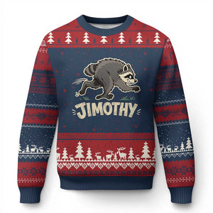 Funny Running Jimothy the Raccoon Ugly Christmas Sweater Viral Seattle Trash Panda Meme TS02 Navy Red Print Your Wear