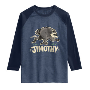 Funny Running Jimothy the Raccoon Raglan Shirt Viral Seattle Trash Panda Meme TS02 Heather Denim Navy Print Your Wear