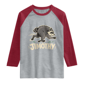 Funny Running Jimothy the Raccoon Raglan Shirt Viral Seattle Trash Panda Meme TS02 Heather Gray Heather Red Print Your Wear