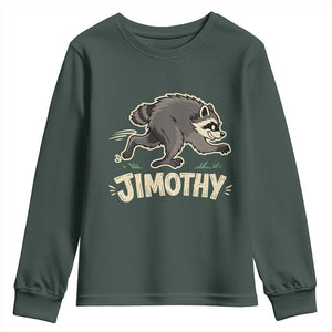 Funny Running Jimothy the Raccoon Youth Sweatshirt Viral Seattle Trash Panda Meme TS02 Dark Forest Green Print Your Wear