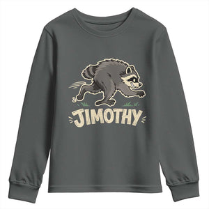 Funny Running Jimothy the Raccoon Youth Sweatshirt Viral Seattle Trash Panda Meme TS02 Dark Heather Print Your Wear