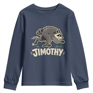 Funny Running Jimothy the Raccoon Youth Sweatshirt Viral Seattle Trash Panda Meme TS02 Navy Print Your Wear