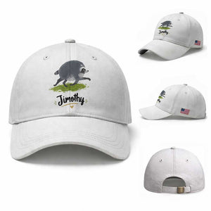 Cute Running Jimothy the Raccoon Baseball Cap Viral Seattle Trash Panda Meme TS02 Baseball Cap Universal Fit White Print Your Wear