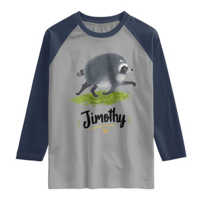Cute Running Jimothy the Raccoon Raglan Shirt Viral Seattle Trash Panda Meme TS02 Sport Gray Navy Print Your Wear