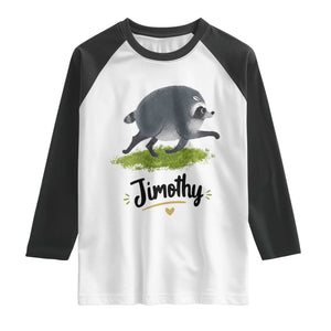 Cute Running Jimothy the Raccoon Raglan Shirt Viral Seattle Trash Panda Meme TS02 White Black Print Your Wear