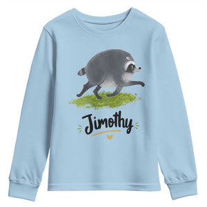 Cute Running Jimothy the Raccoon Youth Sweatshirt Viral Seattle Trash Panda Meme TS02 Light Blue Print Your Wear