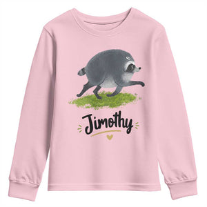 Cute Running Jimothy the Raccoon Youth Sweatshirt Viral Seattle Trash Panda Meme TS02 Light Pink Print Your Wear