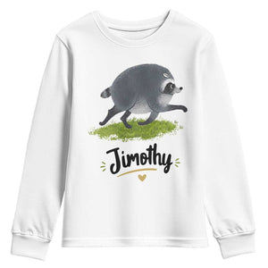 Cute Running Jimothy the Raccoon Youth Sweatshirt Viral Seattle Trash Panda Meme TS02 White Print Your Wear