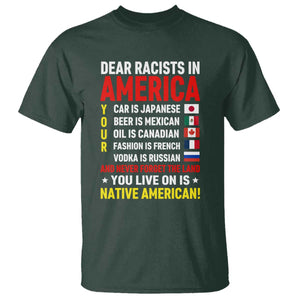 Dear Racists In America Land You Live On Is Native American T Shirt Anti Racism Social Justice TS02 Dark Forest Green Print Your Wear