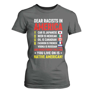 Dear Racists In America Land You Live On Is Native American T Shirt For Women Anti Racism Social Justice TS02 Dark Heather Print Your Wear