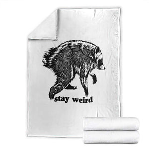 Stay Weird Jimothy the Raccoon Vintage Woodcut Style Graphic Throw Blanket Funny Seattle Trash Panda Meme