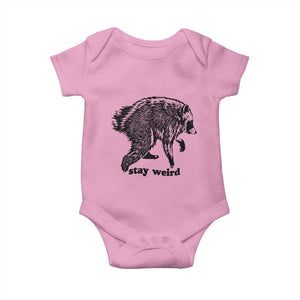 Stay Weird Jimothy the Raccoon Vintage Woodcut Style Graphic Baby Onesie Funny Seattle Trash Panda Meme
