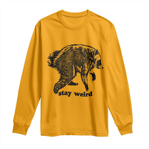 Stay Weird Jimothy the Raccoon Vintage Woodcut Style Graphic Long Sleeve Shirt Funny Seattle Trash Panda Meme