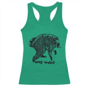 Stay Weird Jimothy the Raccoon Vintage Woodcut Style Graphic Racerback Tank Top Funny Seattle Trash Panda Meme