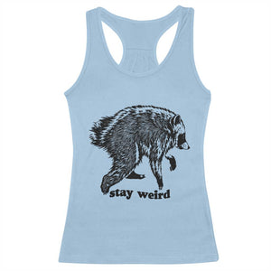 Stay Weird Jimothy the Raccoon Vintage Woodcut Style Graphic Racerback Tank Top Funny Seattle Trash Panda Meme