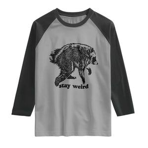 Stay Weird Jimothy the Raccoon Vintage Woodcut Style Graphic Raglan Shirt Funny Seattle Trash Panda Meme