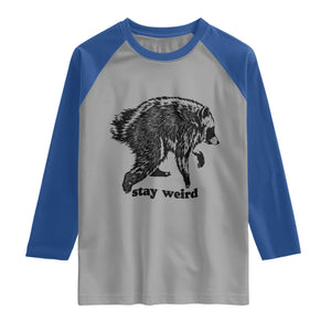 Stay Weird Jimothy the Raccoon Vintage Woodcut Style Graphic Raglan Shirt Funny Seattle Trash Panda Meme