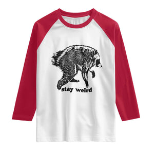 Stay Weird Jimothy the Raccoon Vintage Woodcut Style Graphic Raglan Shirt Funny Seattle Trash Panda Meme