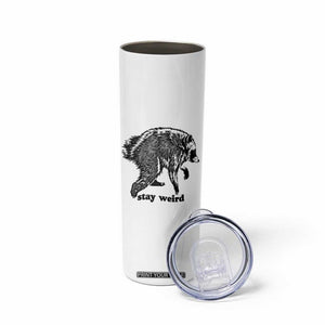 Stay Weird Jimothy the Raccoon Vintage Woodcut Style Graphic Skinny Tumbler Funny Seattle Trash Panda Meme