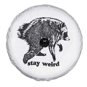 Stay Weird Jimothy the Raccoon Vintage Woodcut Style Graphic Spare Tire Cover Funny Seattle Trash Panda Meme