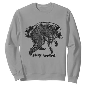 Stay Weird Jimothy the Raccoon Vintage Woodcut Style Graphic Sweatshirt Funny Seattle Trash Panda Meme