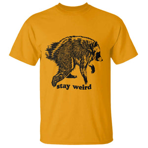 Stay Weird Jimothy the Raccoon Vintage Woodcut Style Graphic T Shirt Funny Seattle Trash Panda Meme