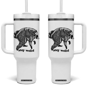Stay Weird Jimothy the Raccoon Vintage Woodcut Style Graphic Tumbler With Handle Funny Seattle Trash Panda Meme