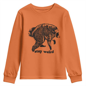 Stay Weird Jimothy the Raccoon Vintage Woodcut Style Graphic Youth Sweatshirt Funny Seattle Trash Panda Meme
