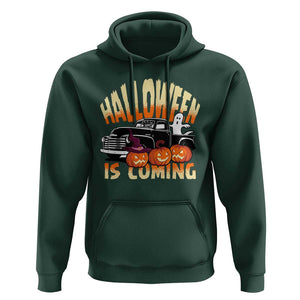Halloween Season Hoodie Spooky Season Is Coming Scary Pumpkin Car TS02 Dark Forest Green Print Your Wear