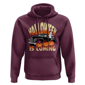 Halloween Season Hoodie Spooky Season Is Coming Scary Pumpkin Car TS02 Maroon Print Your Wear
