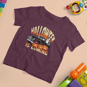Halloween Season T Shirt For Kid Spooky Season Is Coming Scary Pumpkin Car TS02 Maroon Print Your Wear