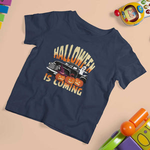 Halloween Season T Shirt For Kid Spooky Season Is Coming Scary Pumpkin Car TS02 Navy Print Your Wear