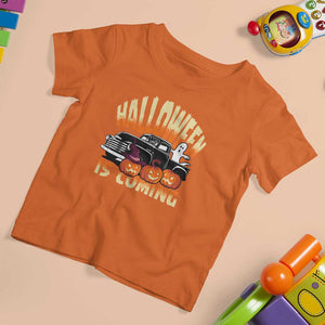 Halloween Season T Shirt For Kid Spooky Season Is Coming Scary Pumpkin Car TS02 Orange Print Your Wear