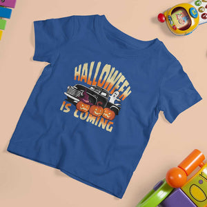 Halloween Season T Shirt For Kid Spooky Season Is Coming Scary Pumpkin Car TS02 Royal Blue Print Your Wear