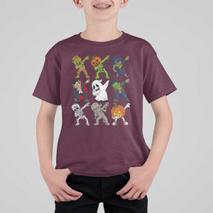 Halloween Costume T Shirt For Kid Spooky Dabbing Skeleton Zombie Scary Pumpkin TS02 Maroon Print Your Wear