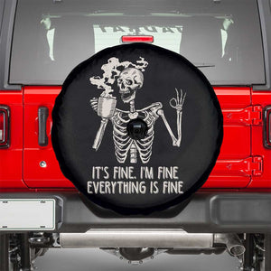 Funny Skeleton Spare Tire Cover It's Fine I'm Fine Everything's Fine Never Better Drinking Coffee TS02 Black Print Your Wear