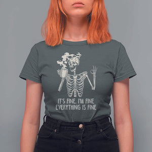 Funny Skeleton T Shirt For Women It's Fine I'm Fine Everything's Fine Never Better Drinking Coffee TS02 Dark Heather Print Your Wear