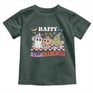 Happy HalloThanksMas Baby Shirt Halloween Thanksgiving Christmas Retro Groovy Cute TS02 Dark Forest Green Print Your Wear