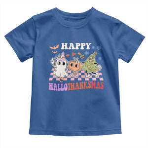Happy HalloThanksMas Baby Shirt Halloween Thanksgiving Christmas Retro Groovy Cute TS02 Royal Blue Print Your Wear