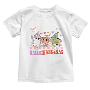 Happy HalloThanksMas Baby Shirt Halloween Thanksgiving Christmas Retro Groovy Cute TS02 White Print Your Wear