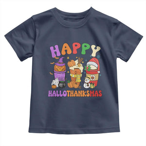 Happy HalloThanksMas Latte Baby Shirt Halloween Thanksgiving Christmas TS02 Navy Print Your Wear