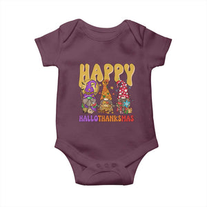 Happy HalloThanksMas Gnomes Baby Onesie Halloween Thanksgiving Christmas TS02 Maroon Print Your Wear
