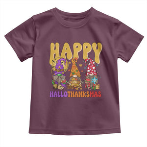 Happy HalloThanksMas Gnomes Baby Shirt Halloween Thanksgiving Christmas TS02 Maroon Print Your Wear