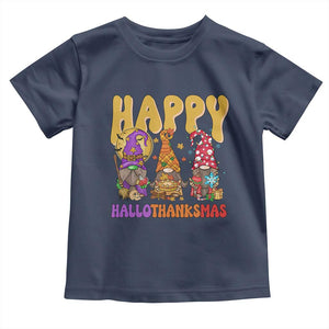 Happy HalloThanksMas Gnomes Baby Shirt Halloween Thanksgiving Christmas TS02 Navy Print Your Wear