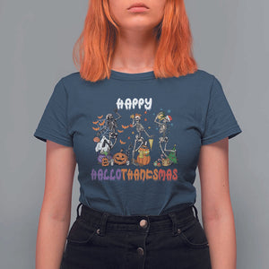 HalloThanksMas Skeleton T Shirt For Women Halloween Thanksgiving Christmas TS02 Navy Print Your Wear