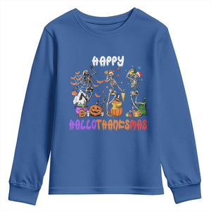 Happy HalloThanksMas Skeleton Youth Sweatshirt Halloween Thanksgiving Christmas TS02 Royal Blue Print Your Wear