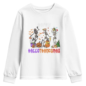Happy HalloThanksMas Skeleton Youth Sweatshirt Halloween Thanksgiving Christmas TS02 White Print Your Wear
